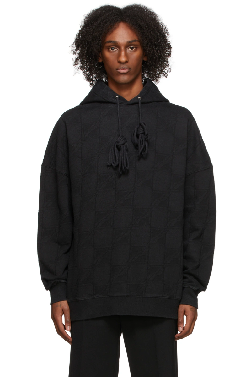 We11done Black Oversized Jacquard Zurry Hoodie