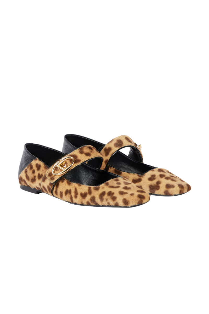 Valentino Garavani VLogo Locker Square-Toe Mary-Jane Ballerina In Leopard