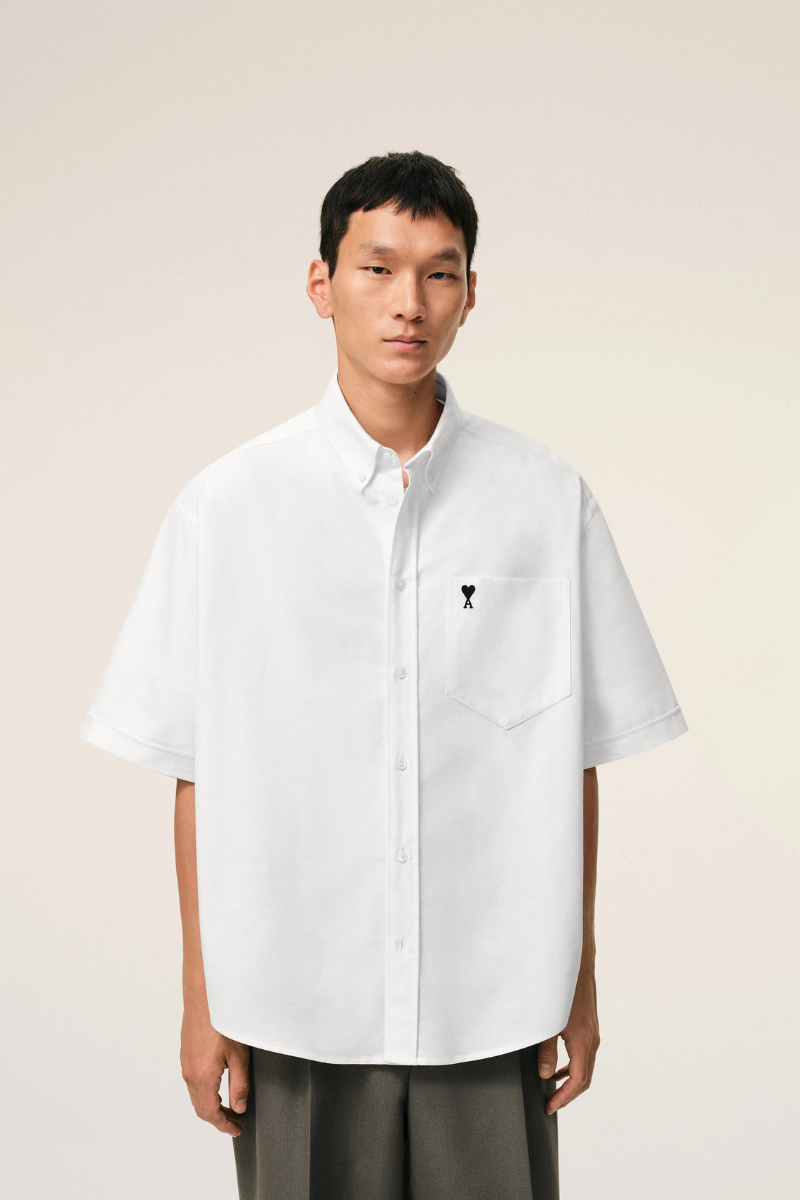 Ami Paris Boxy Embroidered Shirt-White