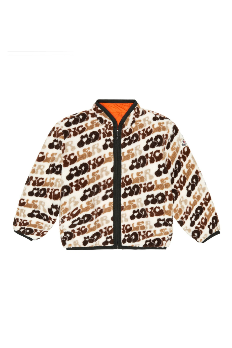 Moncler Kids Printed Teddy Jacket Logo Pattern Zip-Up Fleece