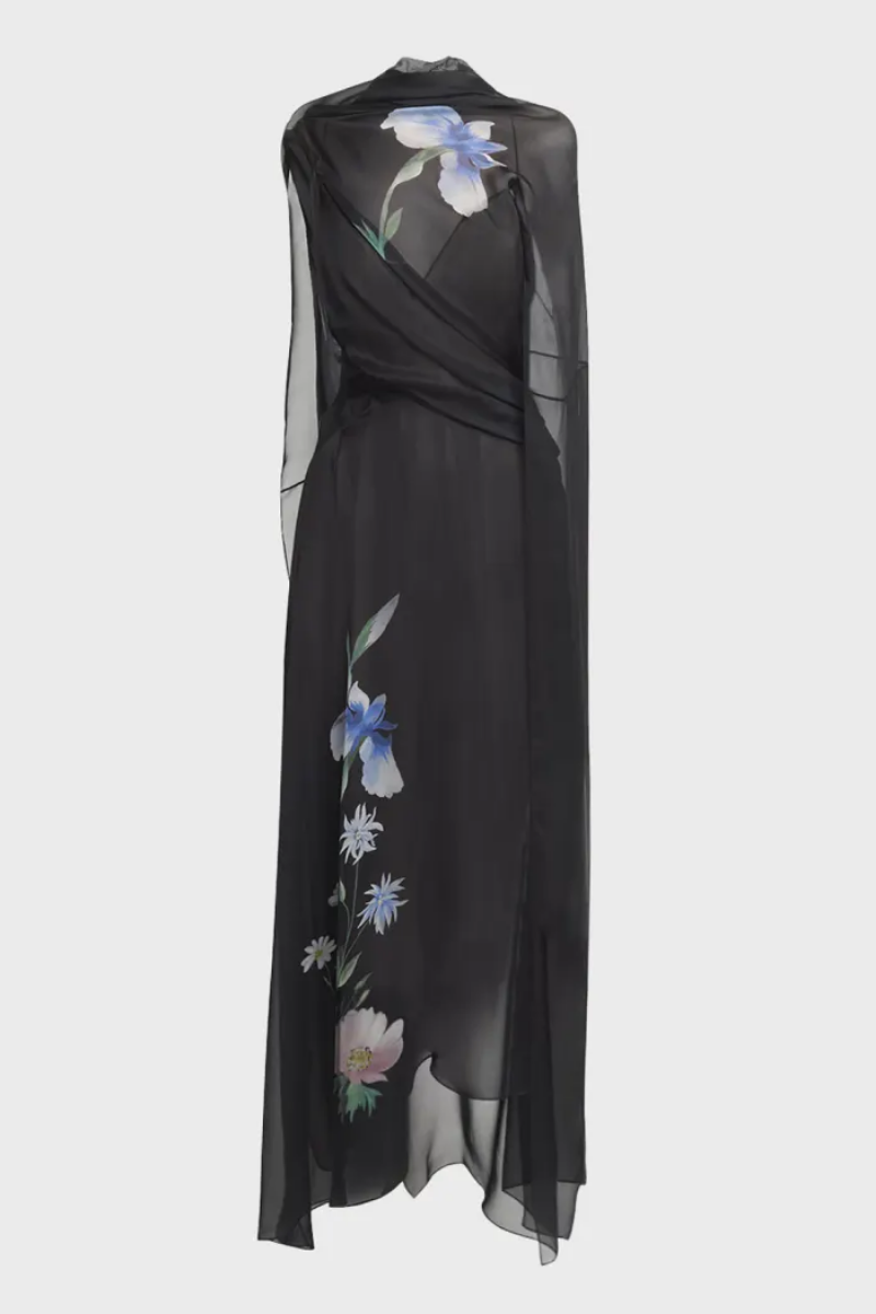 Givenchy Draped Dress With Iris Print-Black