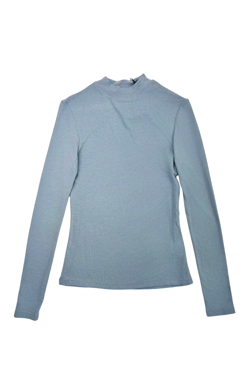 Max Simple Lyocell Wool Mock Neck Top_Dusty Blue