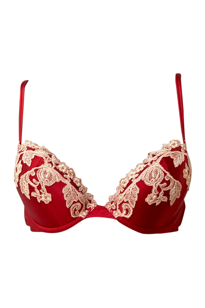 La Perla Red Silk Bra with White Frastaglio