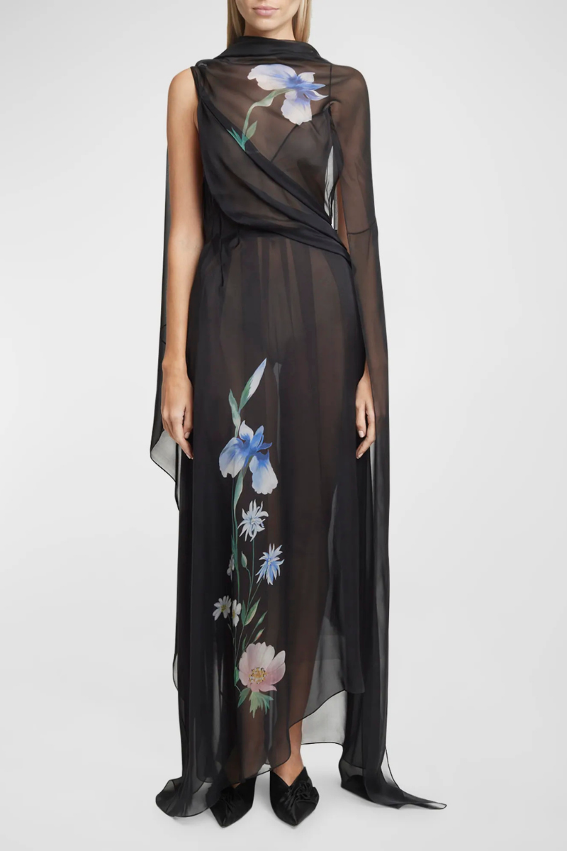 Givenchy Draped Dress With Iris Print-Black