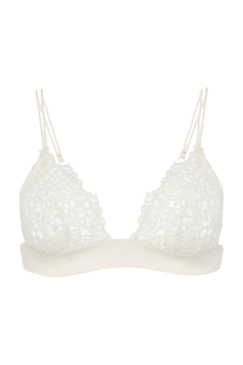 La Perla Off-White Triangle Bra with Macramé