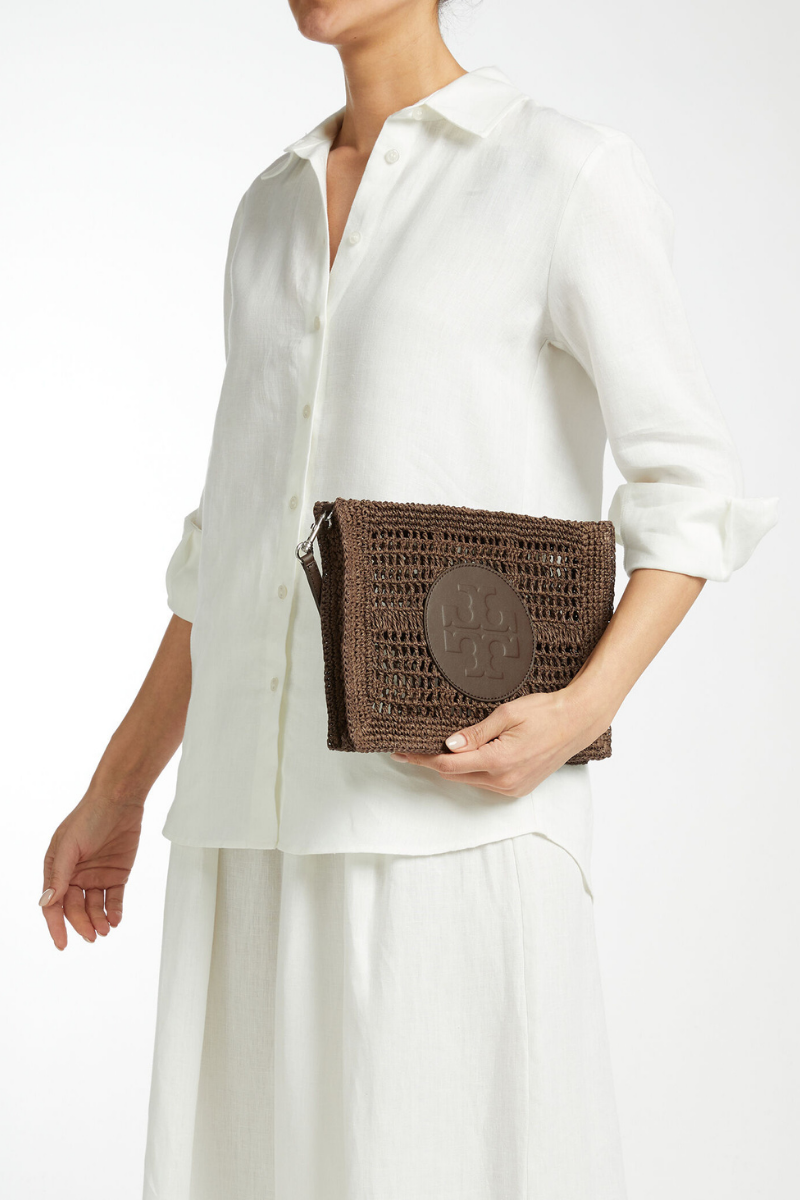 Tory Burch Ella Hand-Crocheted Pouch Dark Cocoa 183254-200