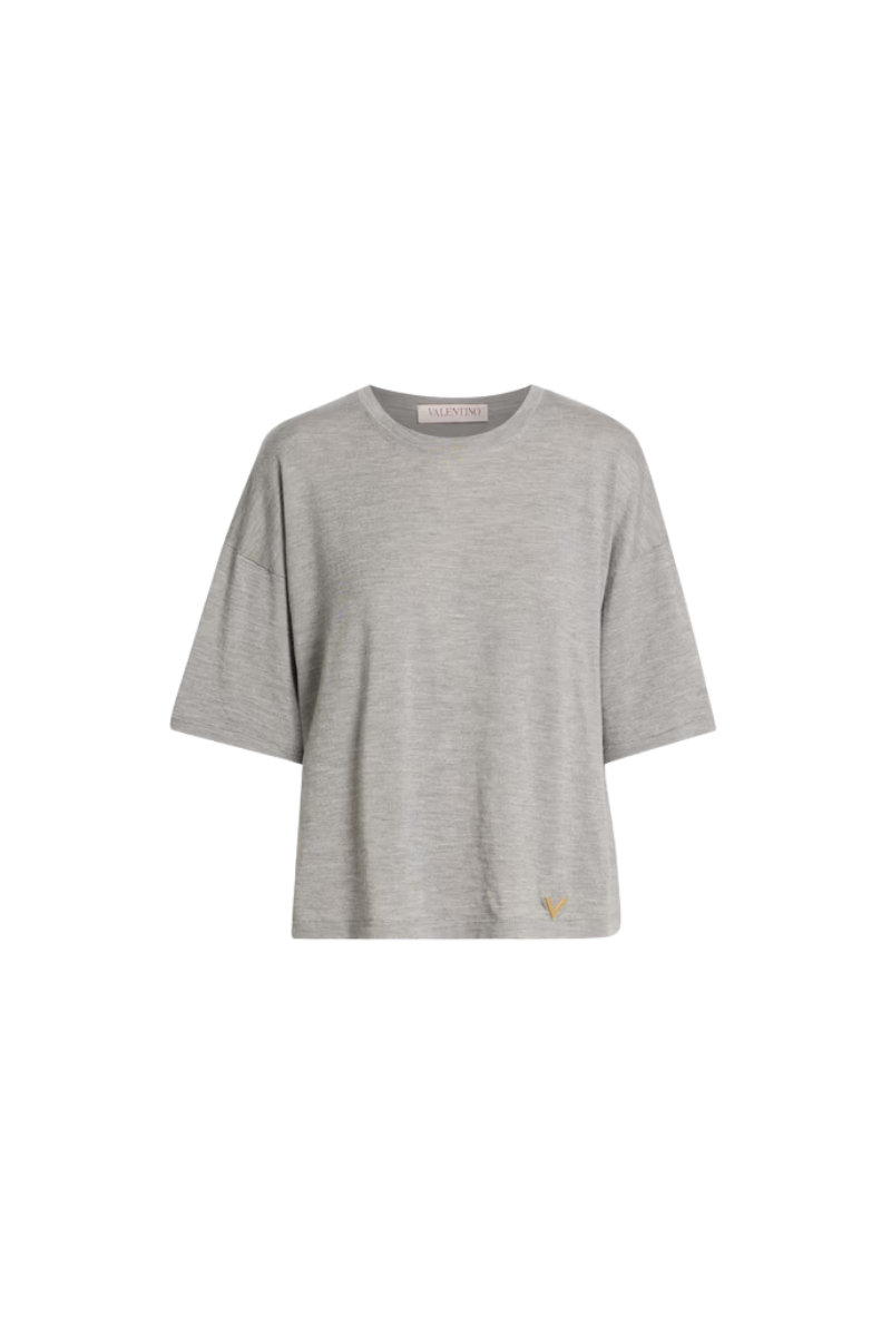 Valentino Garavani Embellished Cashmere And Silk-Blend T-Shirt Grigio Melange 3B3KC48S858_080