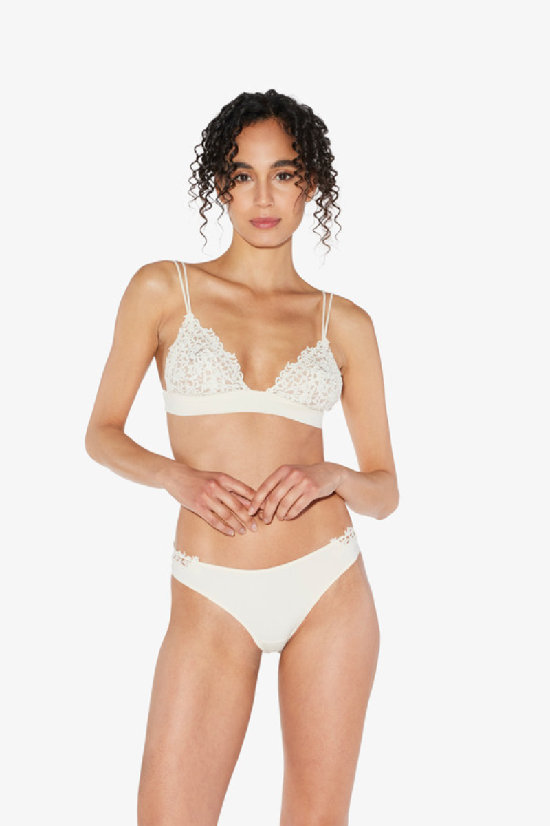 La Perla Off-White Triangle Bra with Macramé