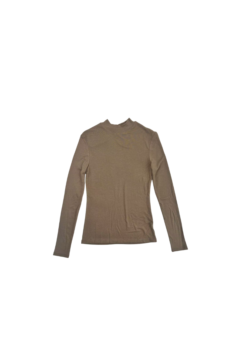 Max Simple Lyocell Wool Mock Neck Top_Khaki
