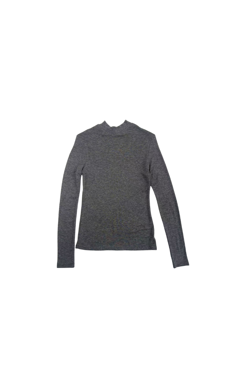Max Simple Lyocell Wool Mock Neck Top_Grey