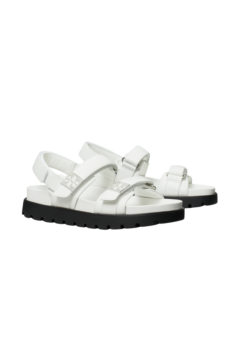 Tory Burch Mellow Sport Sandal Calf Leather Bianco Silver