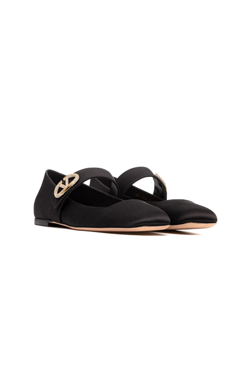 Valentino Garavani VLogo Locker Square-Toe Mary-Jane Ballerina In Black