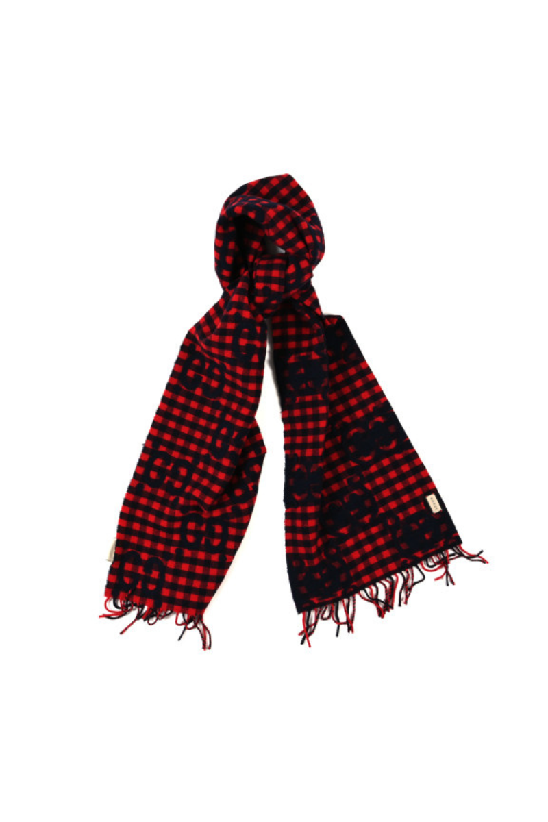 Gucci Wool Polyamide Monogram Jumbo GG Diamcheck Logo Scarf