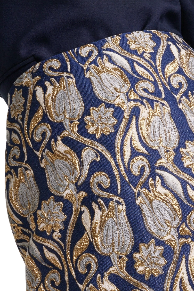 Valentino Back Slit Mid Rise Midi Skirt Pure Blue/Gold 5B3RABN68NA_ZFX