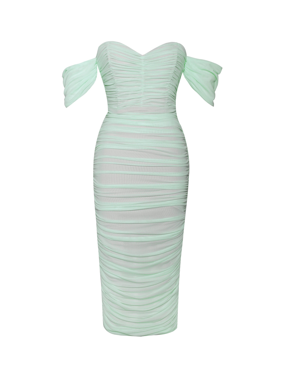 Quenby Mint Off Shoulder Mesh Maxi Dress (Archive Sale)