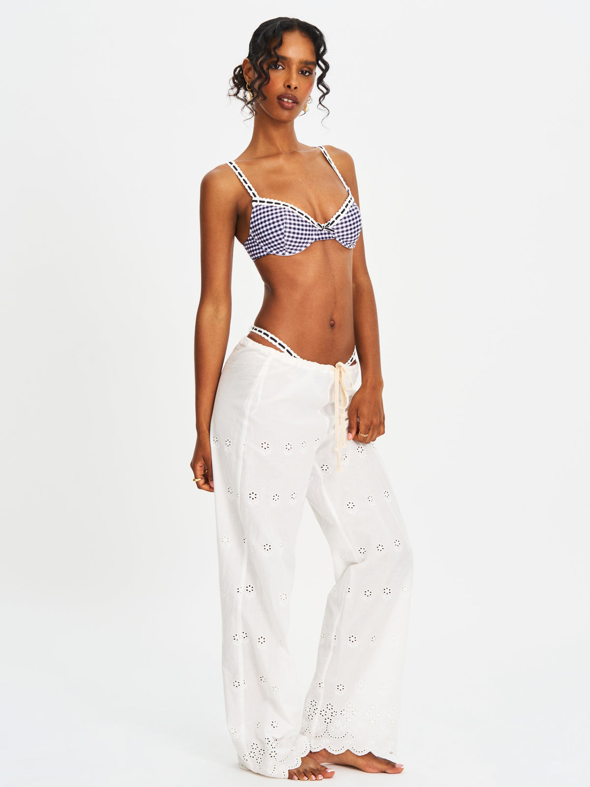 Genevia Gingham Lace Decoration Bikini Bottom