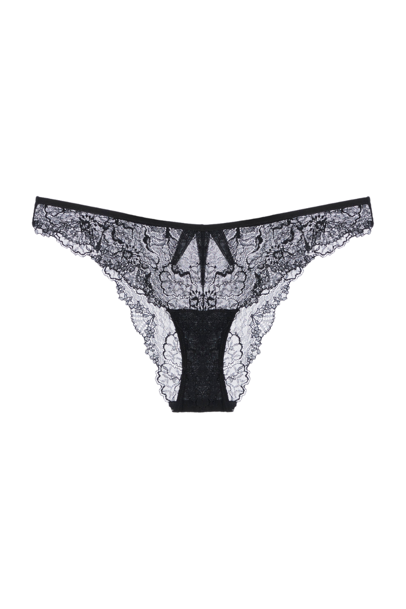 La perla Brazilian Briefs in Black with Leavers Lace
