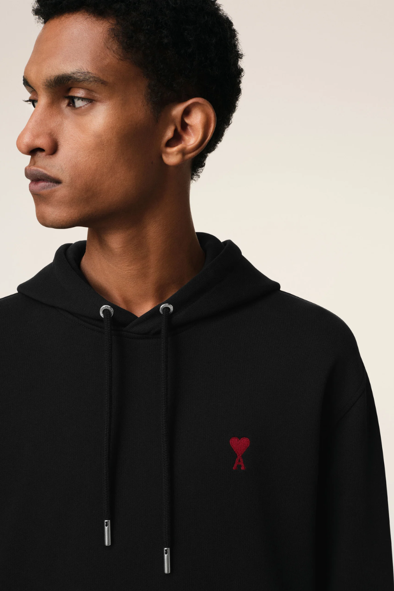 AMI de Coeur Black Cotton Hoodie (Red Logo)