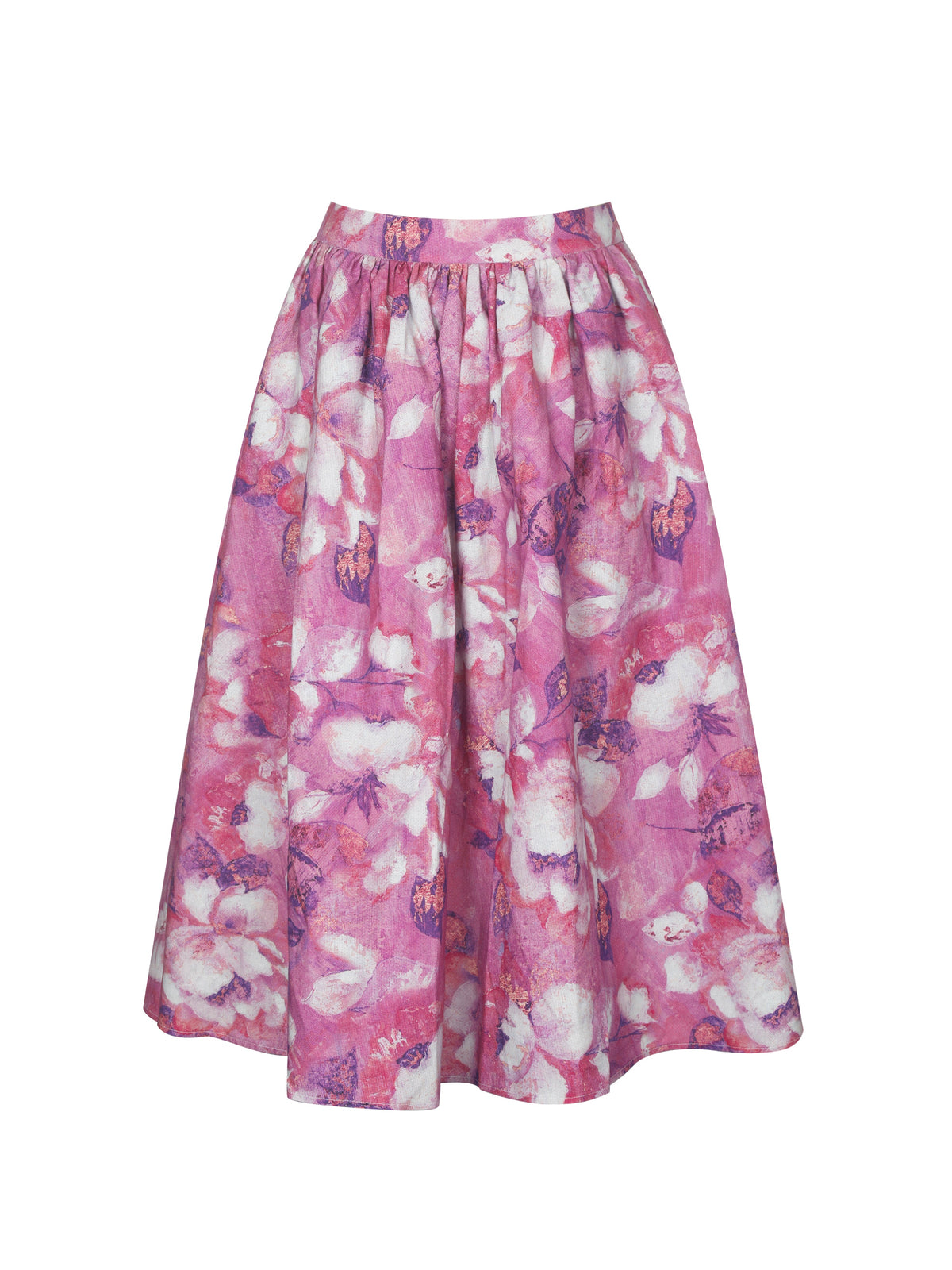 Xalina Blooming Magenta Linen Low-Rise Midi Skirt