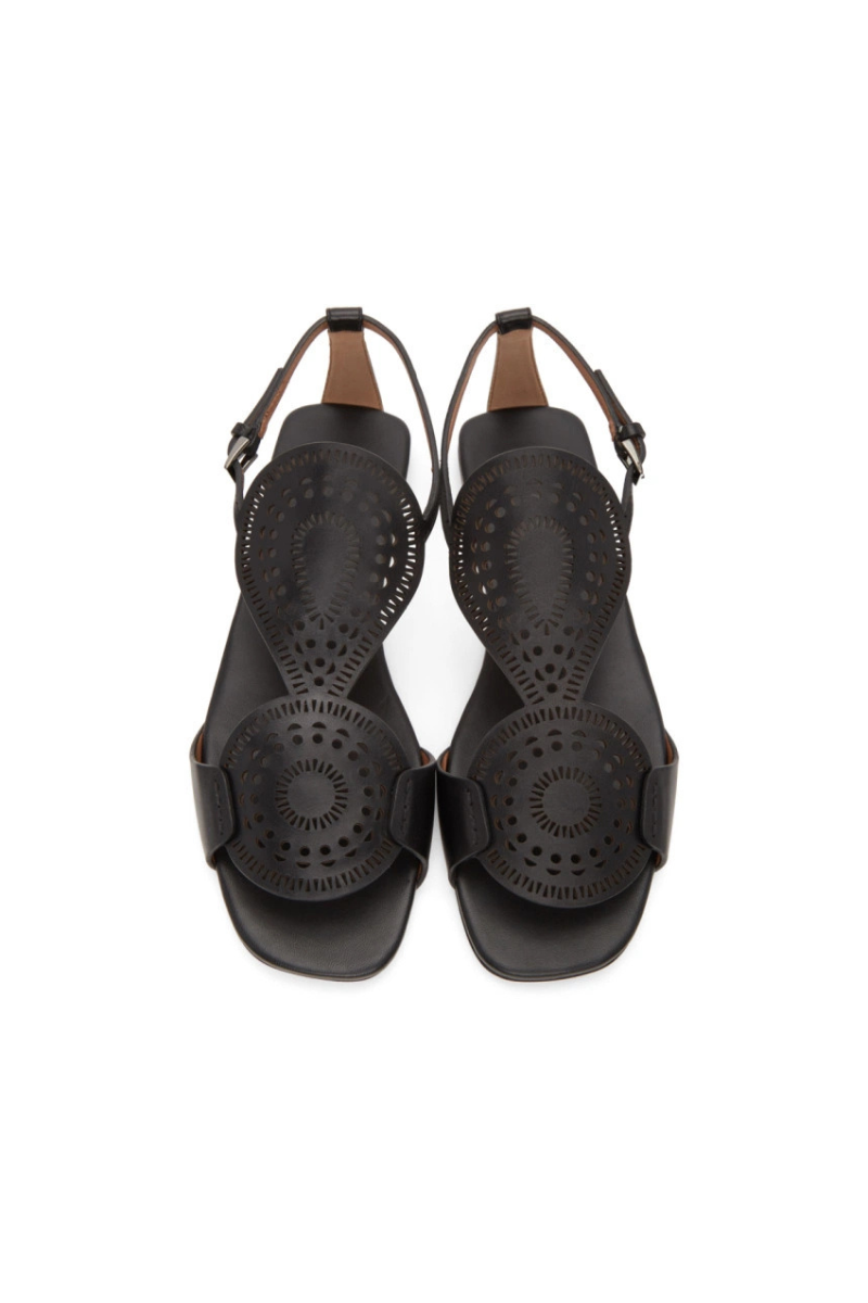 Alaia Women’s Perforated Black Leather Flat Slide