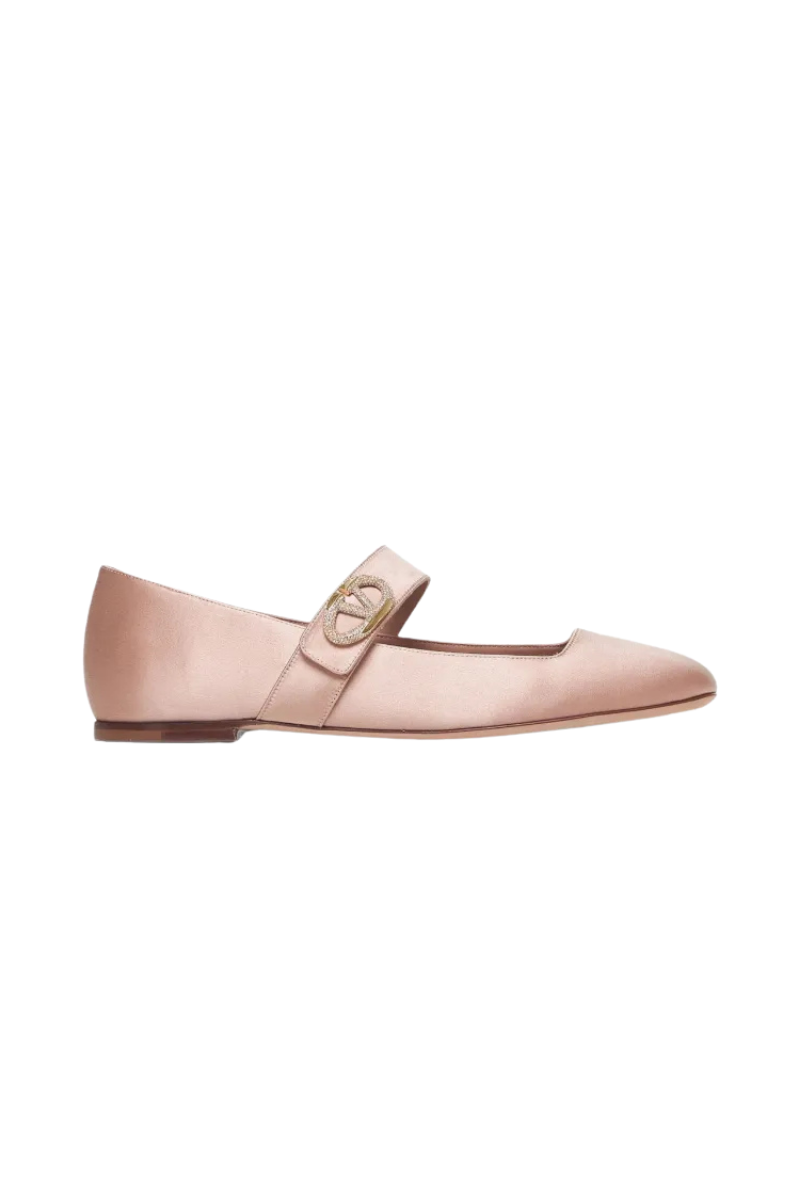 Valentino Garavani VLogo Locker Square-Toe Mary-Jane Ballerina In Pink