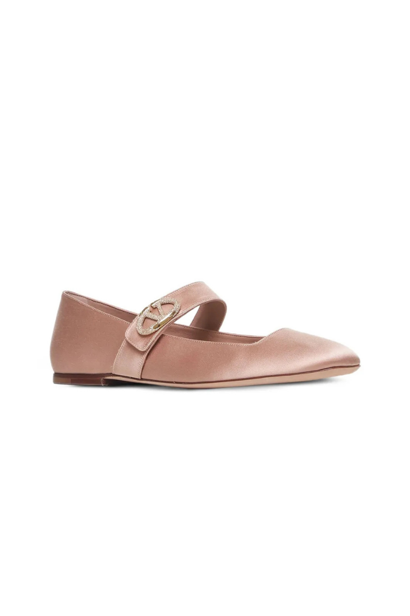 Valentino Garavani VLogo Locker Square-Toe Mary-Jane Ballerina In Pink