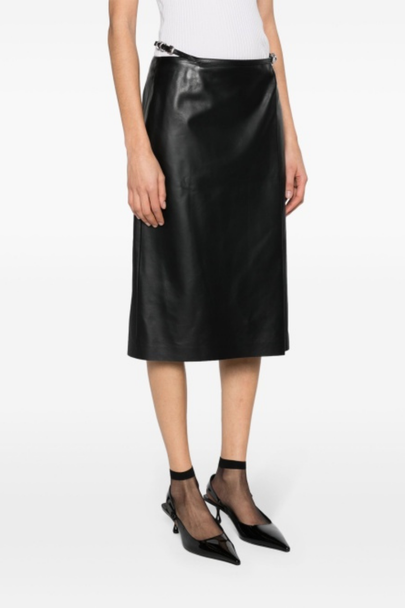 Givenchy Midi Voyou Leather Skirt-Black
