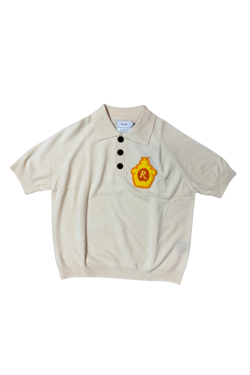 RHUDE Merino Wool Graphic Print Polo White Sweater