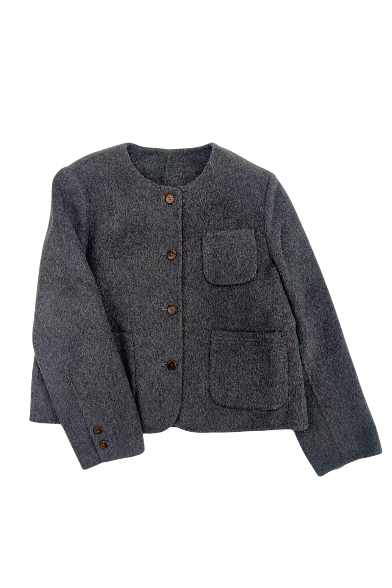 Max Simple 3 Pocket Wool Short Jacket_Black/White