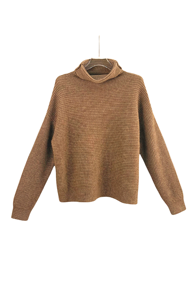 Max Simple Slouchy Roll Neck  Ribbed Sweater Brown
