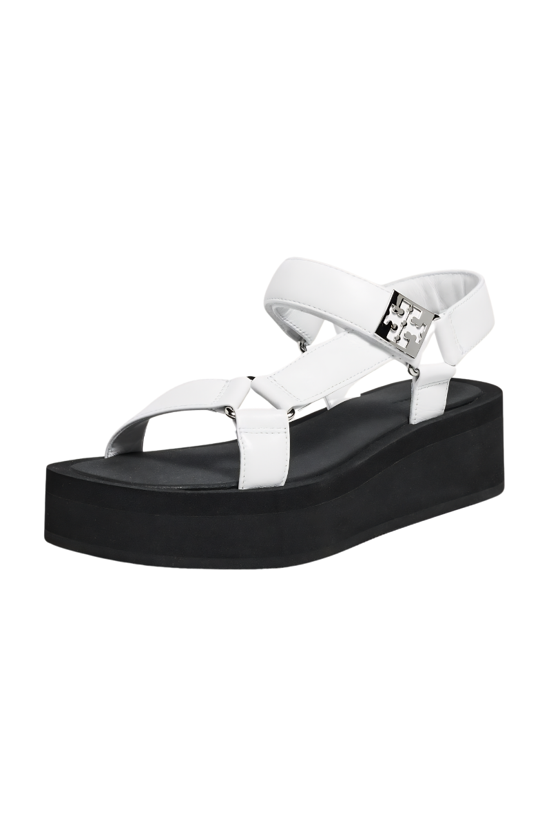 Tory Burch Mellow Platform Sandal Optic White/Silver/Perfect Black 166402-137