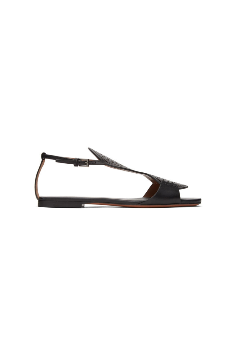 Alaia Women’s Perforated Black Leather Flat Slide
