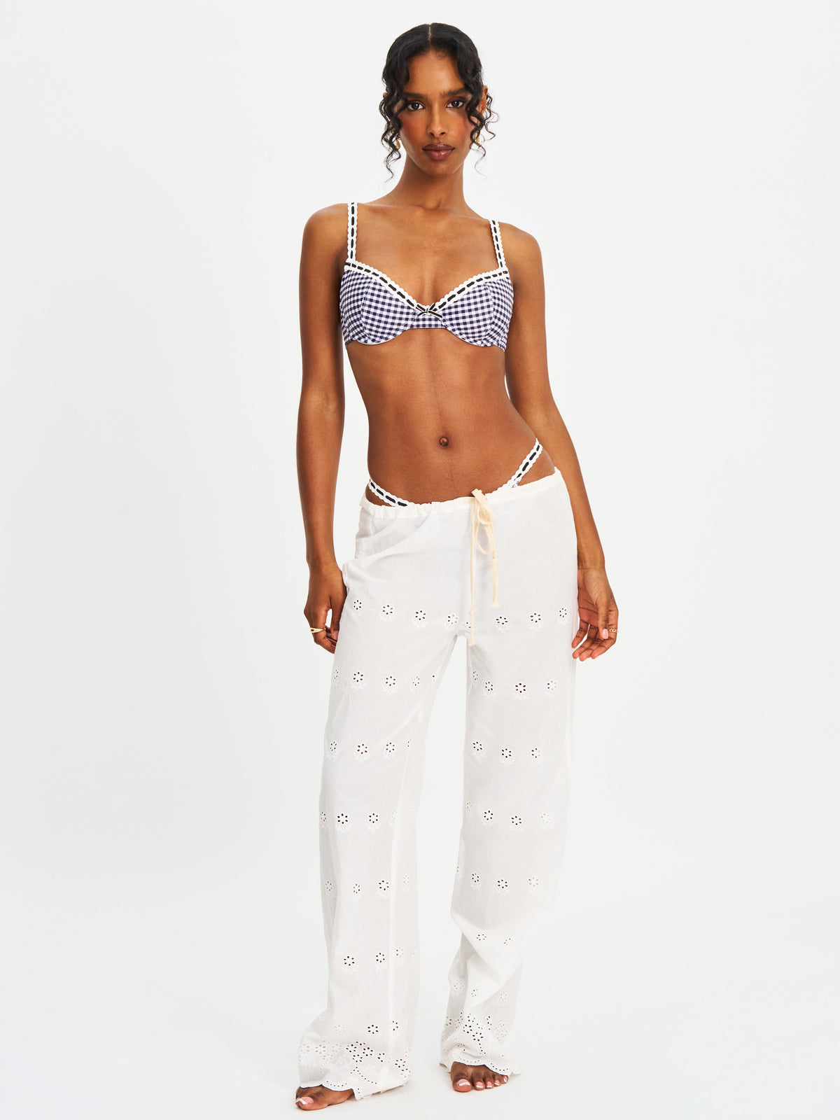Geneva Gingham Lace Decoration Bikini Top