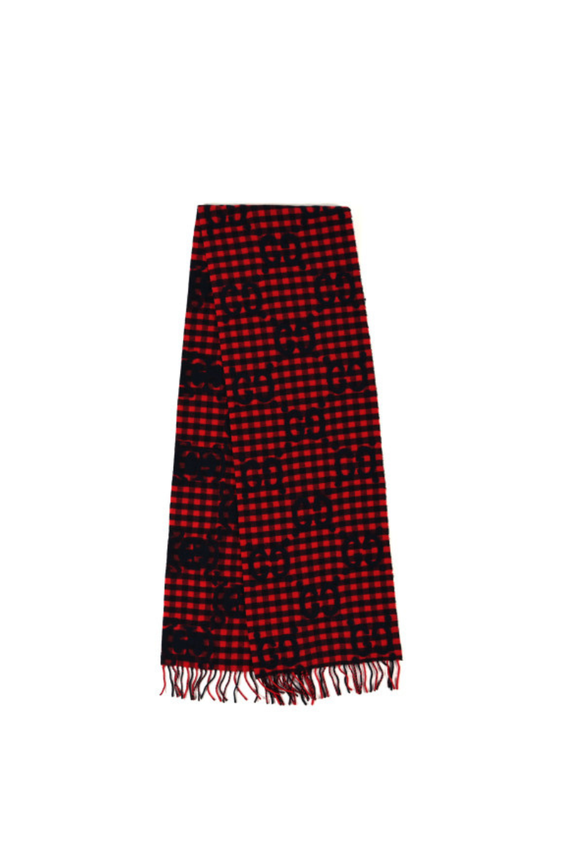 Gucci Wool Polyamide Monogram Jumbo GG Diamcheck Logo Scarf