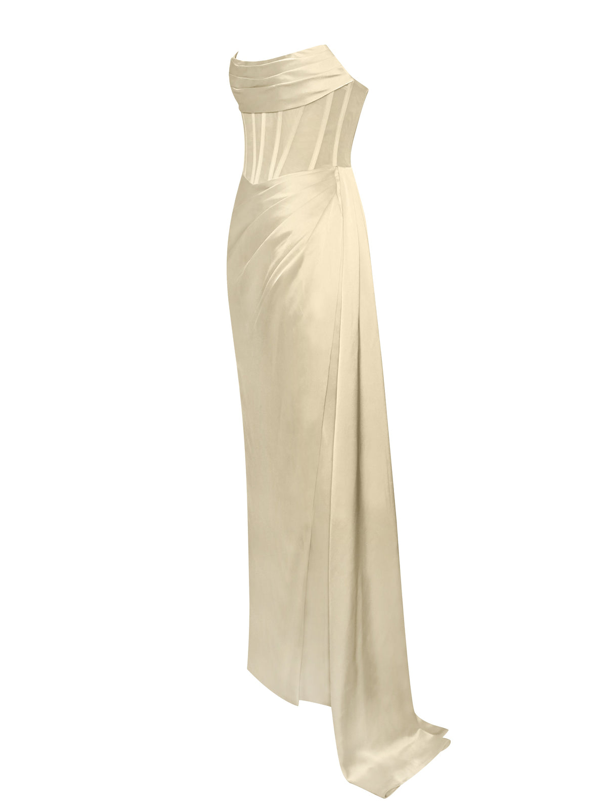 Prisa Egg White High Slit Satin Corset Gown (Archive Sale)
