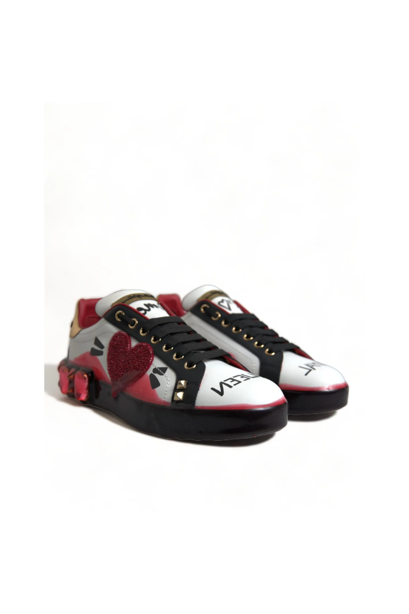 Dolce & Gabbana Multicolor Leather Portofino Embellished Low Top Sneakers