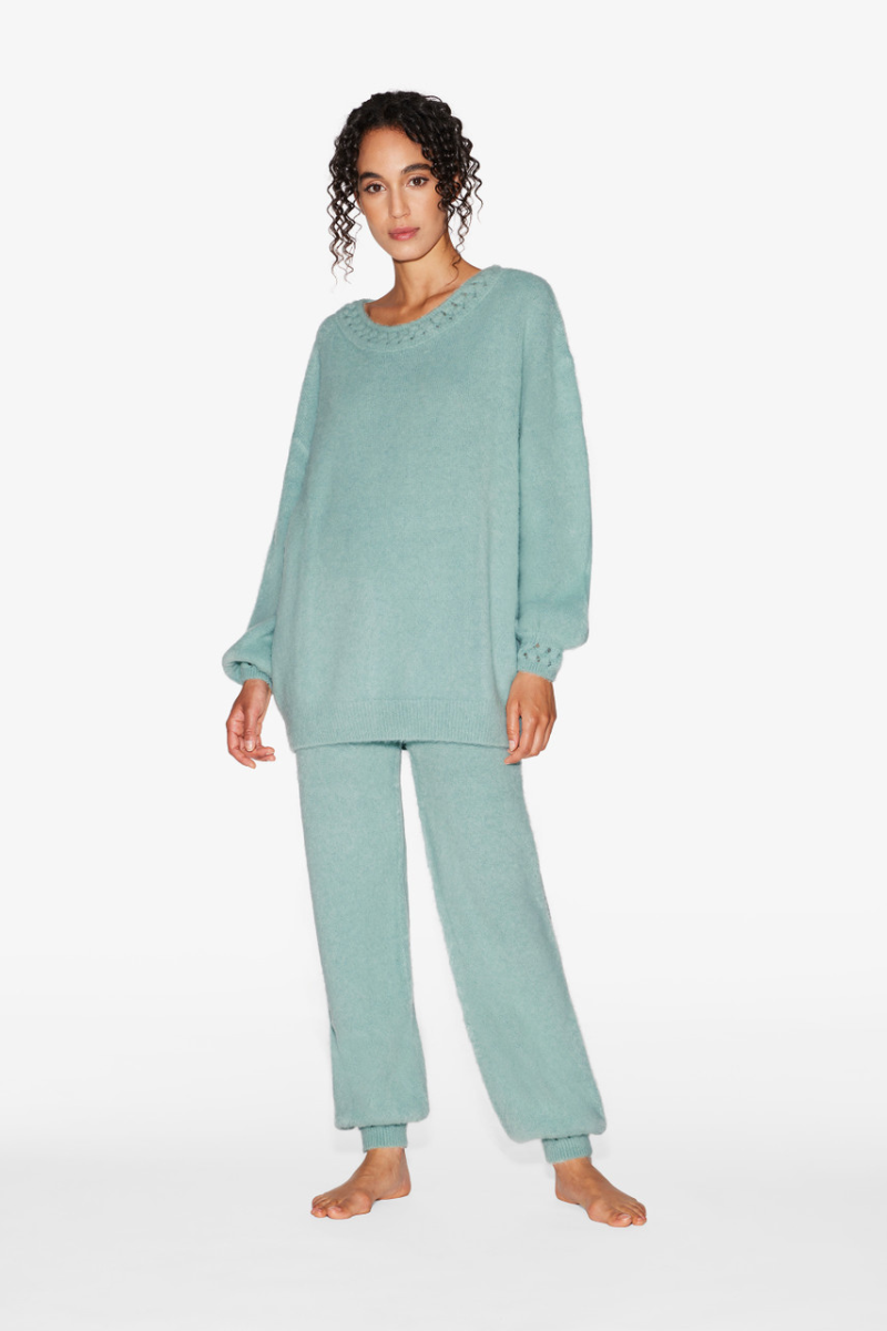 La Perla Alpaca Blend Cable-Knit Sweater in Almond Green