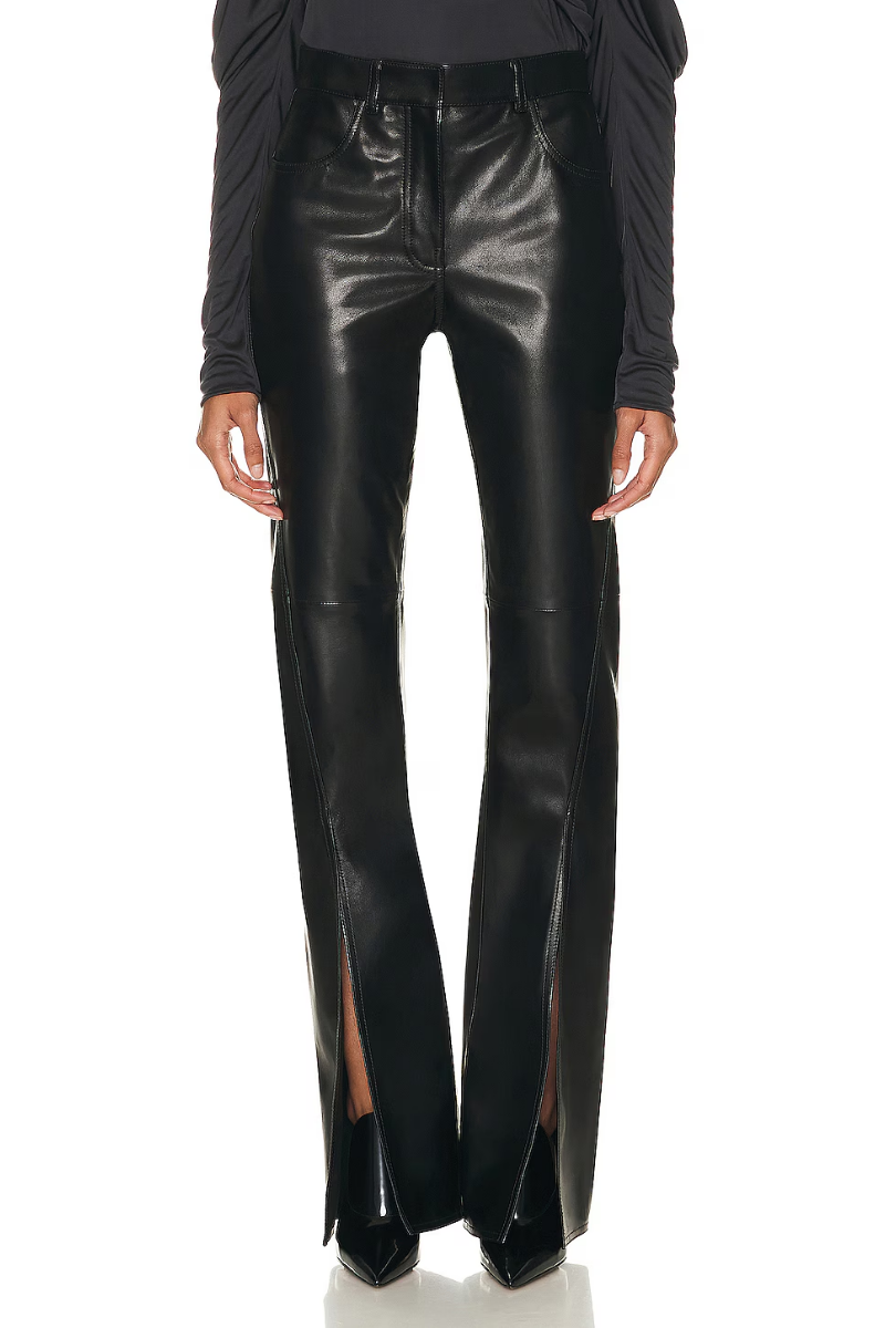 Givenchy Front Split Bootcut Leather Trousers_Black