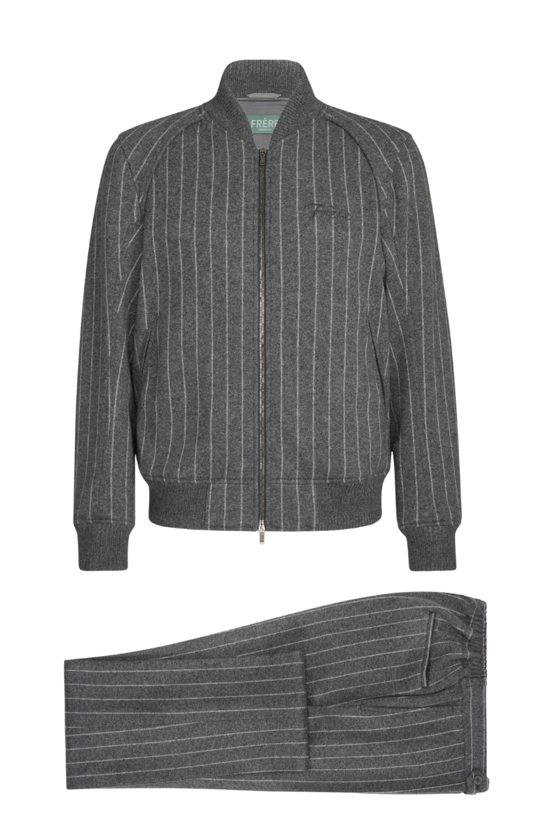 Frere Grey & White Cashmere Pinstripe Knit Tracksuit