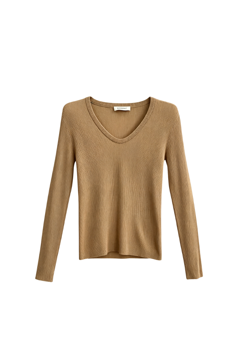 Max Simple V Neck Wool Sweater Camel MSBC259761C