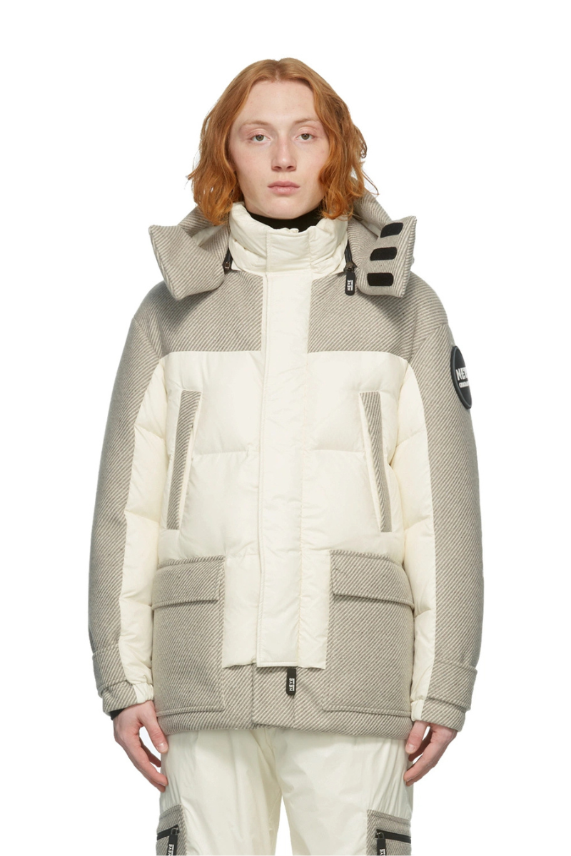 Giorgio Armani Grey Neve Down Paneled Coat-White