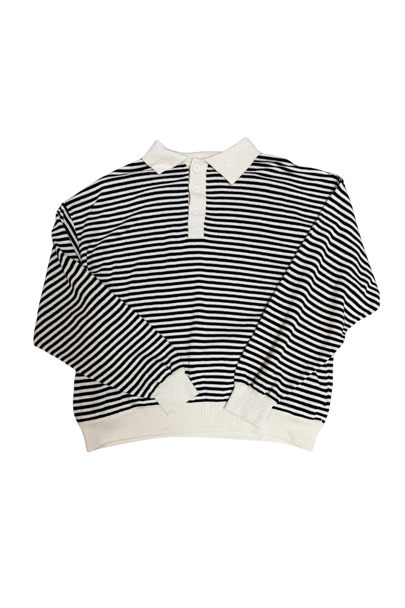 Rhude Black & White Striped Long-Sleeve Polo