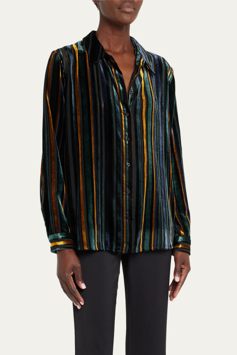 L'Agence Women's Burnout Velvet Striped Blouse