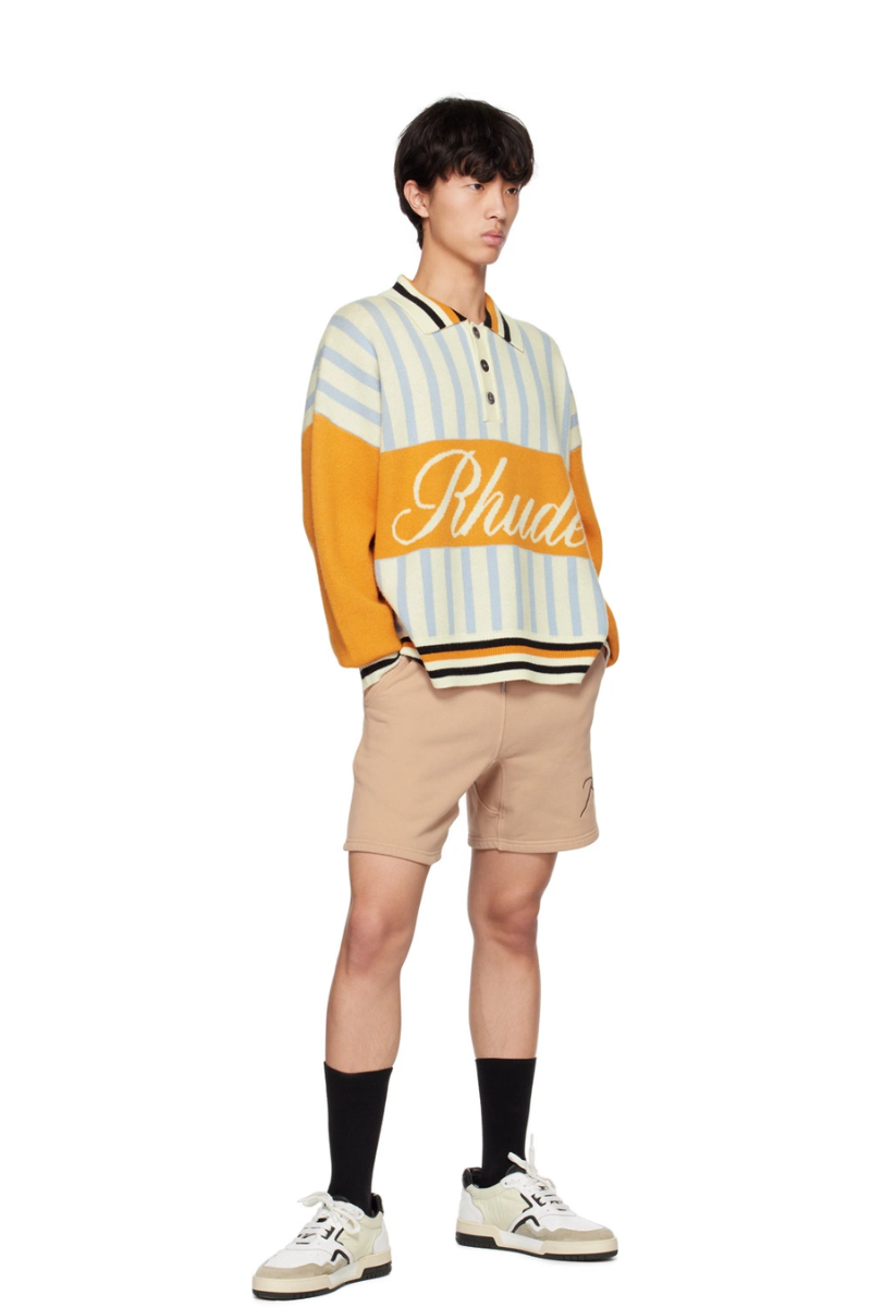 Rhude Men's Rugby Striped Knit Polo Sweater