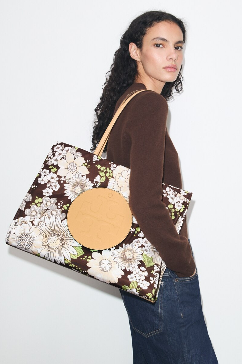 Tory Burch Ella Nylon Printed Tote Brown Floral 186433-200