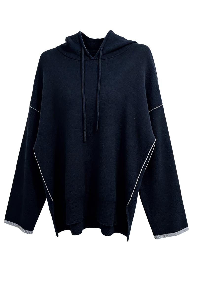 Max Simple Slouchy Wool Hoodie Navy MSYY265111N