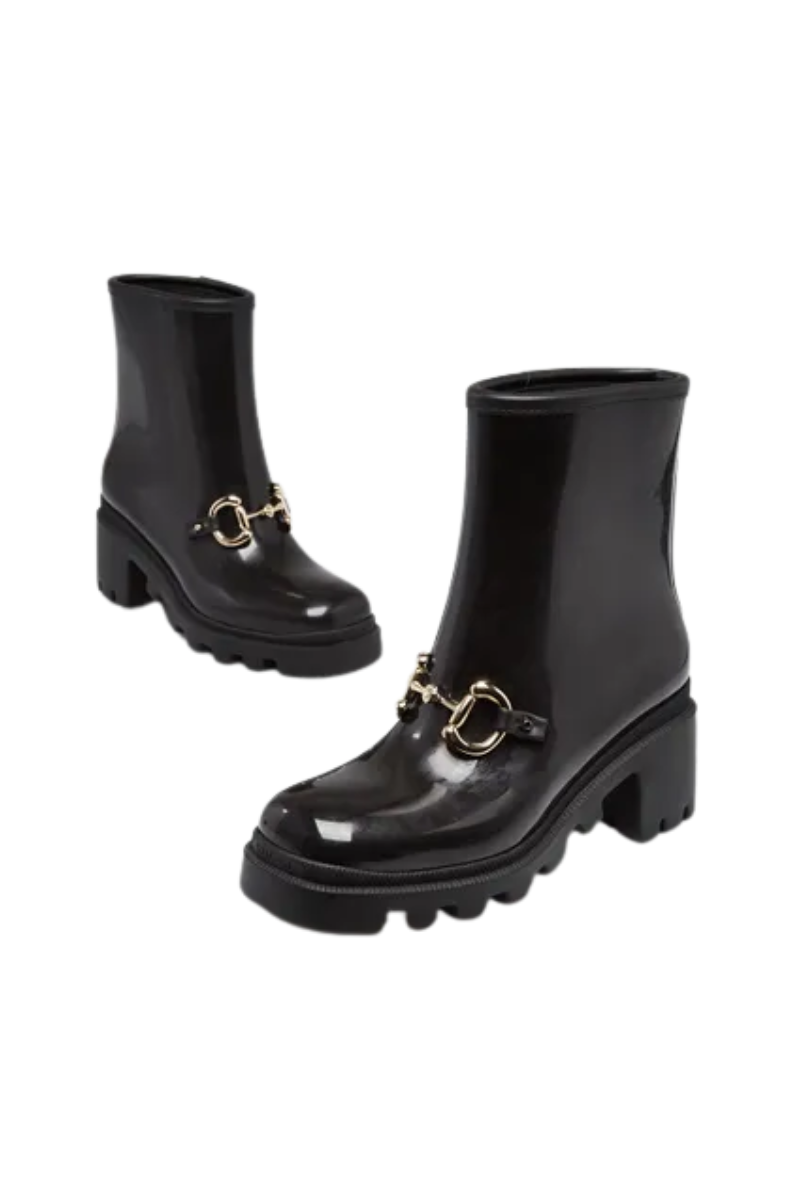 Gucci Kids Black Rubber Horsebit Lug Sole Low Boots