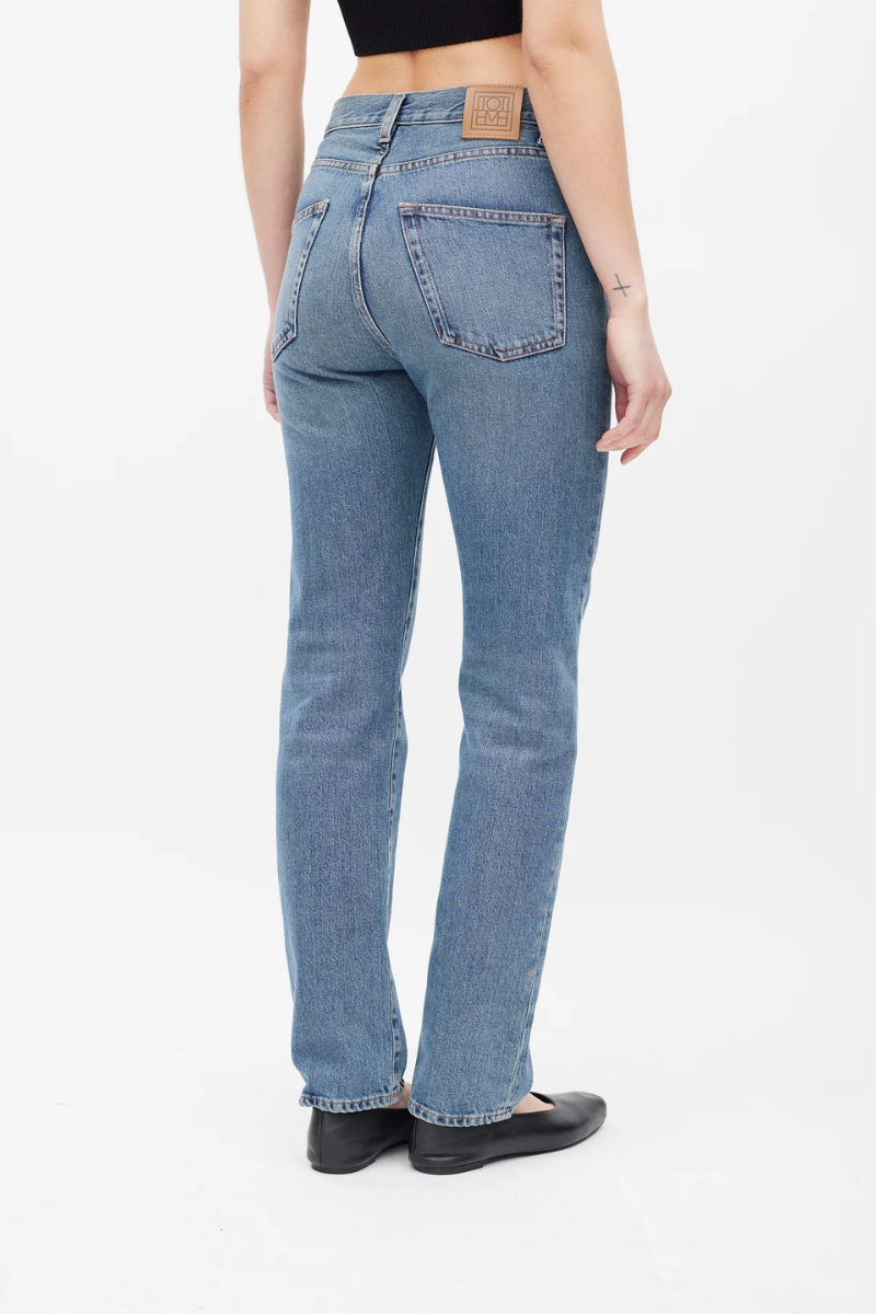 Toteme Straight Fit High Waist Regular Length Jeans In Blue