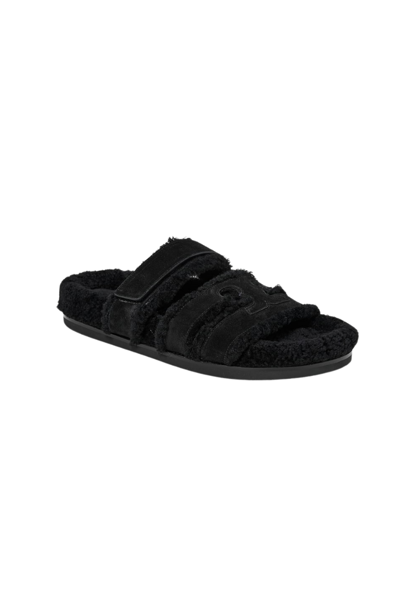 Tory Burch Ines Shearling Sport Slides in Black