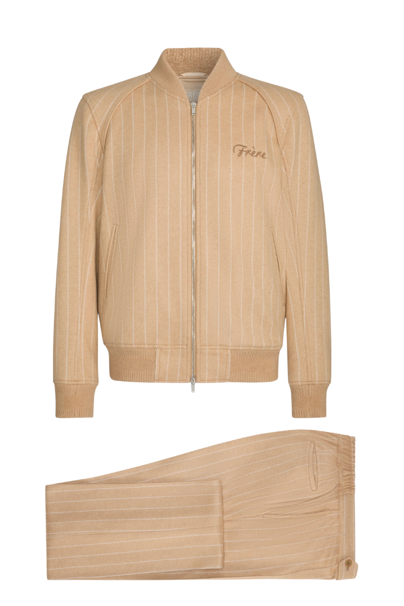 Frere Camel & White Cashmere Pinstripe Knit Tracksuit